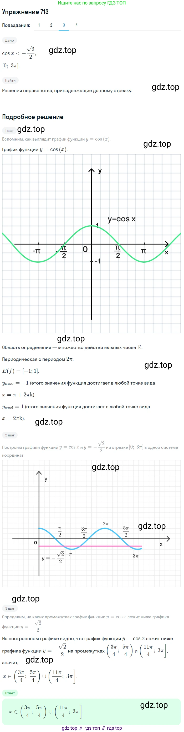 Алгебра, 10-11 класс Учебник, авторы: Алимов Шавкат Арифджанович, Колягин Юрий Михайлович, Ткачева Мария Владимировна, Федорова Надежда Евгеньевна, Шабунин Михаил Иванович, издательство Просвещение, Москва, 2014, страница 212, номер 713, Решение 1 (продолжение 3)