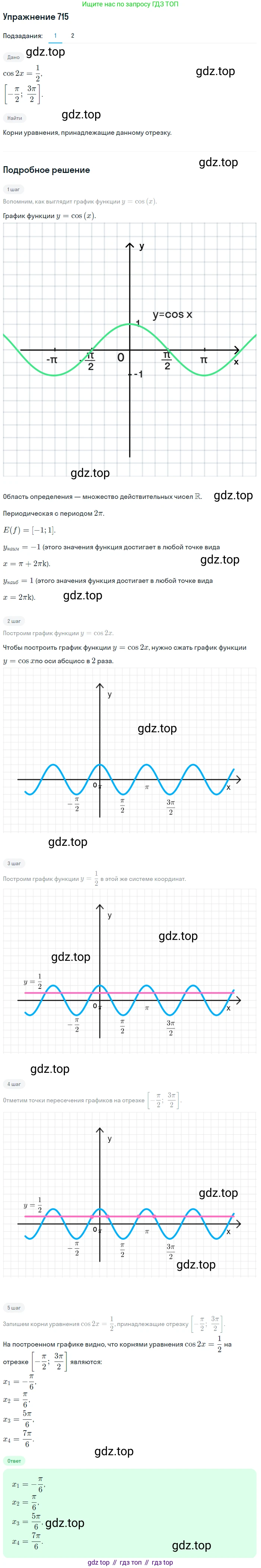 Алгебра, 10-11 класс Учебник, авторы: Алимов Шавкат Арифджанович, Колягин Юрий Михайлович, Ткачева Мария Владимировна, Федорова Надежда Евгеньевна, Шабунин Михаил Иванович, издательство Просвещение, Москва, 2014, страница 212, номер 715, Решение 1