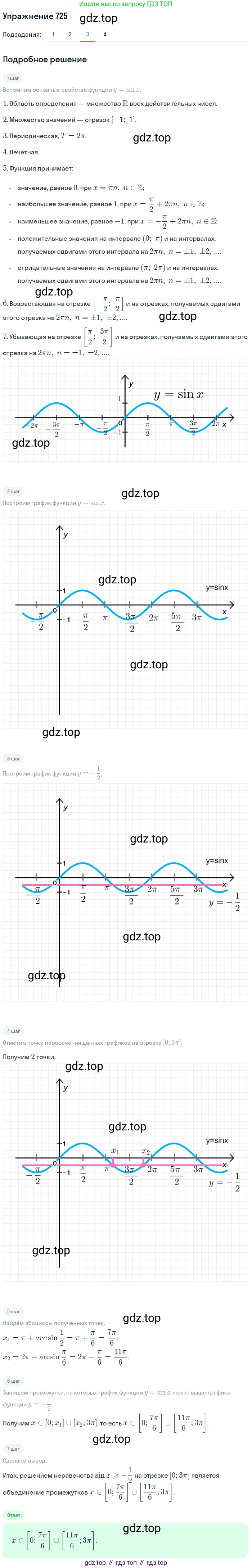 Алгебра, 10-11 класс Учебник, авторы: Алимов Шавкат Арифджанович, Колягин Юрий Михайлович, Ткачева Мария Владимировна, Федорова Надежда Евгеньевна, Шабунин Михаил Иванович, издательство Просвещение, Москва, 2014, страница 216, номер 725, Решение 1 (продолжение 3)
