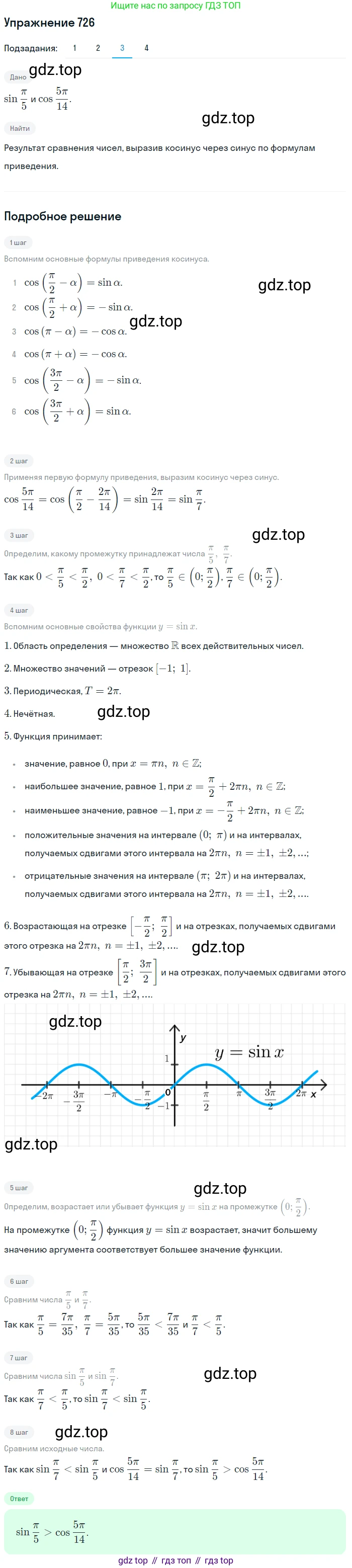 Алгебра, 10-11 класс Учебник, авторы: Алимов Шавкат Арифджанович, Колягин Юрий Михайлович, Ткачева Мария Владимировна, Федорова Надежда Евгеньевна, Шабунин Михаил Иванович, издательство Просвещение, Москва, 2014, страница 216, номер 726, Решение 1 (продолжение 3)