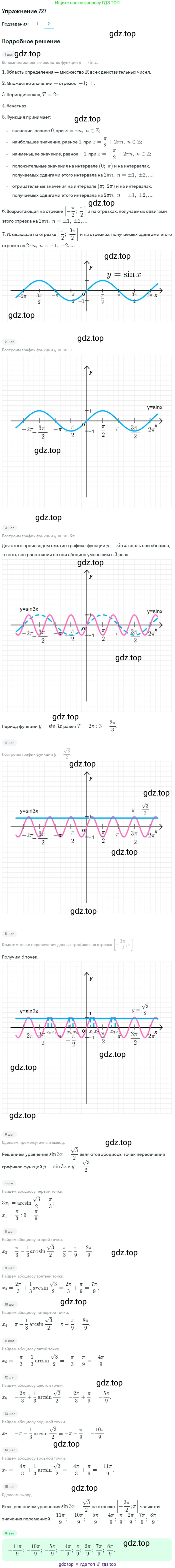 Алгебра, 10-11 класс Учебник, авторы: Алимов Шавкат Арифджанович, Колягин Юрий Михайлович, Ткачева Мария Владимировна, Федорова Надежда Евгеньевна, Шабунин Михаил Иванович, издательство Просвещение, Москва, 2014, страница 216, номер 727, Решение 1 (продолжение 2)