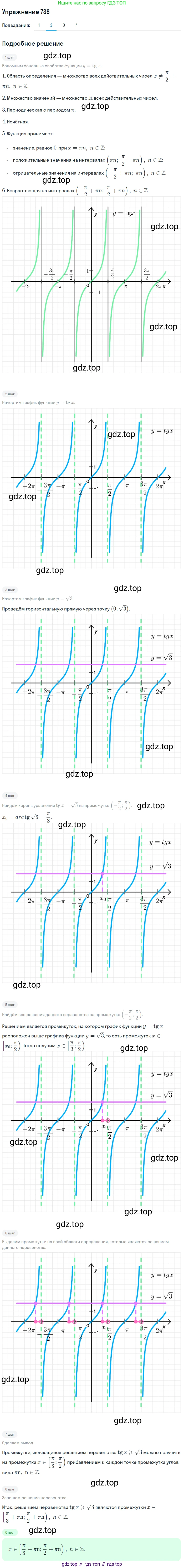 Алгебра, 10-11 класс Учебник, авторы: Алимов Шавкат Арифджанович, Колягин Юрий Михайлович, Ткачева Мария Владимировна, Федорова Надежда Евгеньевна, Шабунин Михаил Иванович, издательство Просвещение, Москва, 2014, страница 222, номер 738, Решение 1 (продолжение 2)