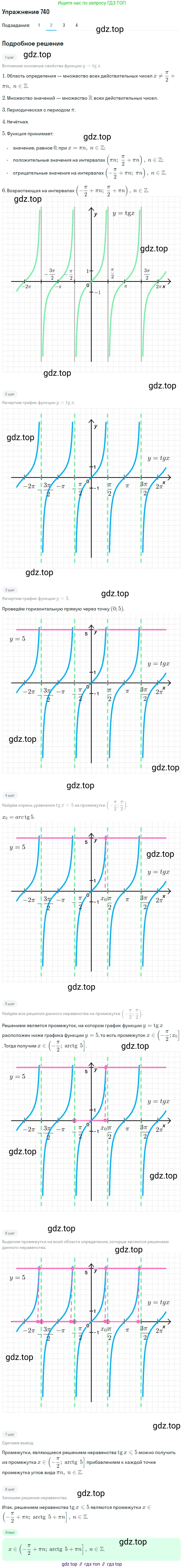 Алгебра, 10-11 класс Учебник, авторы: Алимов Шавкат Арифджанович, Колягин Юрий Михайлович, Ткачева Мария Владимировна, Федорова Надежда Евгеньевна, Шабунин Михаил Иванович, издательство Просвещение, Москва, 2014, страница 222, номер 740, Решение 1 (продолжение 2)