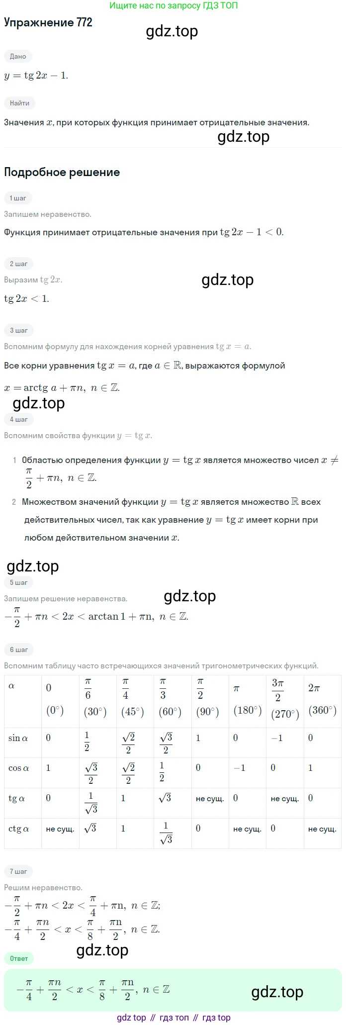 Алгебра, 10-11 класс Учебник, авторы: Алимов Шавкат Арифджанович, Колягин Юрий Михайлович, Ткачева Мария Владимировна, Федорова Надежда Евгеньевна, Шабунин Михаил Иванович, издательство Просвещение, Москва, 2014, страница 228, номер 772, Решение 1