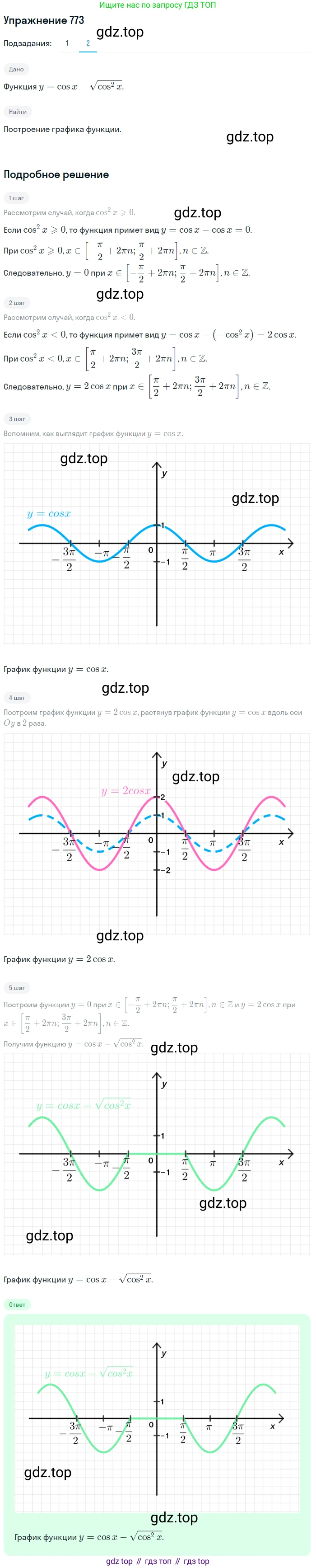 Алгебра, 10-11 класс Учебник, авторы: Алимов Шавкат Арифджанович, Колягин Юрий Михайлович, Ткачева Мария Владимировна, Федорова Надежда Евгеньевна, Шабунин Михаил Иванович, издательство Просвещение, Москва, 2014, страница 228, номер 773, Решение 1 (продолжение 2)