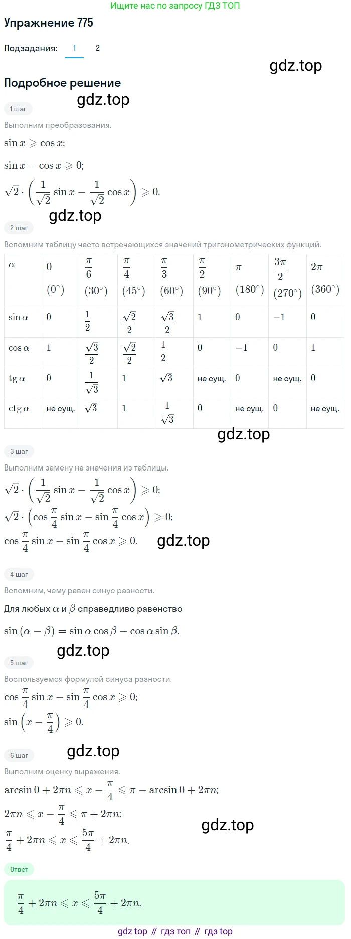Алгебра, 10-11 класс Учебник, авторы: Алимов Шавкат Арифджанович, Колягин Юрий Михайлович, Ткачева Мария Владимировна, Федорова Надежда Евгеньевна, Шабунин Михаил Иванович, издательство Просвещение, Москва, 2014, страница 228, номер 775, Решение 1