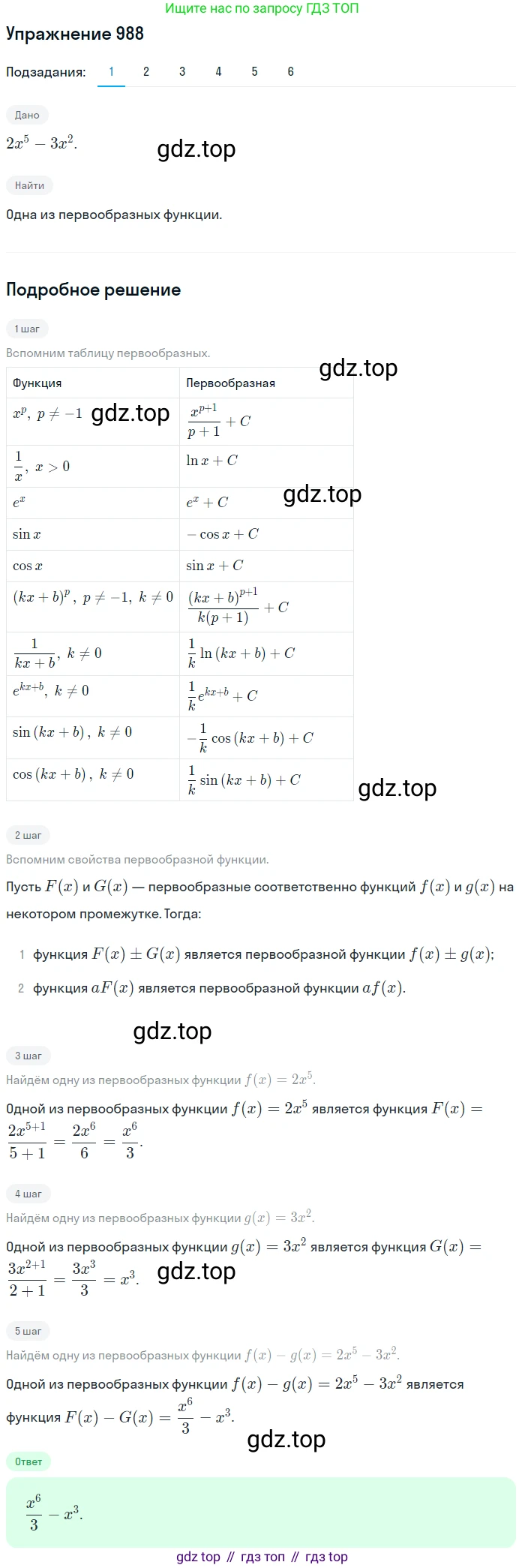 Алгебра, 10-11 класс Учебник, авторы: Алимов Шавкат Арифджанович, Колягин Юрий Михайлович, Ткачева Мария Владимировна, Федорова Надежда Евгеньевна, Шабунин Михаил Иванович, издательство Просвещение, Москва, 2014, страница 295, номер 988, Решение 1