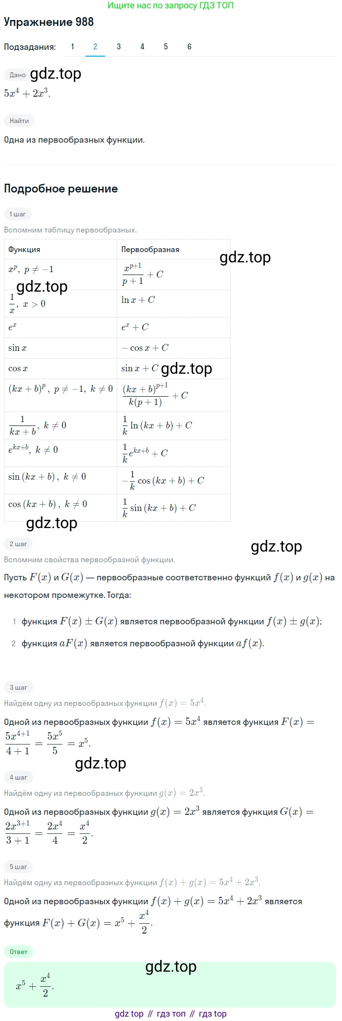 Алгебра, 10-11 класс Учебник, авторы: Алимов Шавкат Арифджанович, Колягин Юрий Михайлович, Ткачева Мария Владимировна, Федорова Надежда Евгеньевна, Шабунин Михаил Иванович, издательство Просвещение, Москва, 2014, страница 295, номер 988, Решение 1 (продолжение 2)
