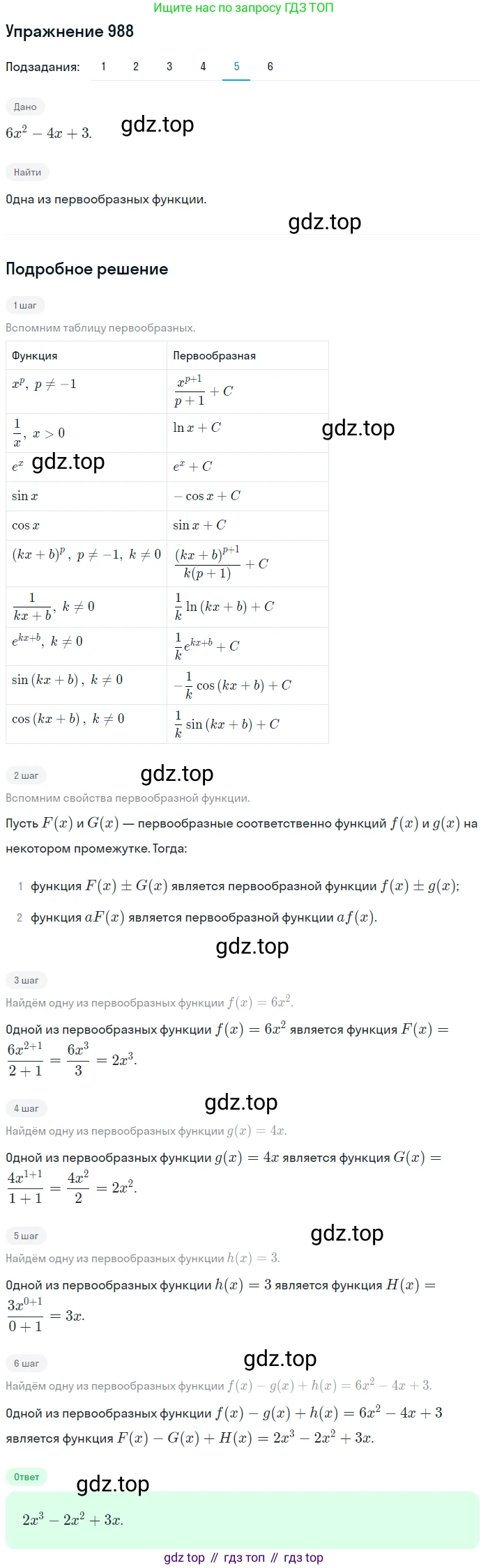 Алгебра, 10-11 класс Учебник, авторы: Алимов Шавкат Арифджанович, Колягин Юрий Михайлович, Ткачева Мария Владимировна, Федорова Надежда Евгеньевна, Шабунин Михаил Иванович, издательство Просвещение, Москва, 2014, страница 295, номер 988, Решение 1 (продолжение 5)
