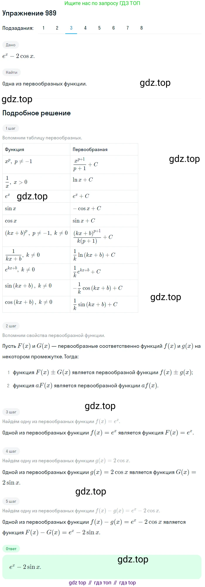 Алгебра, 10-11 класс Учебник, авторы: Алимов Шавкат Арифджанович, Колягин Юрий Михайлович, Ткачева Мария Владимировна, Федорова Надежда Евгеньевна, Шабунин Михаил Иванович, издательство Просвещение, Москва, 2014, страница 296, номер 989, Решение 1 (продолжение 3)