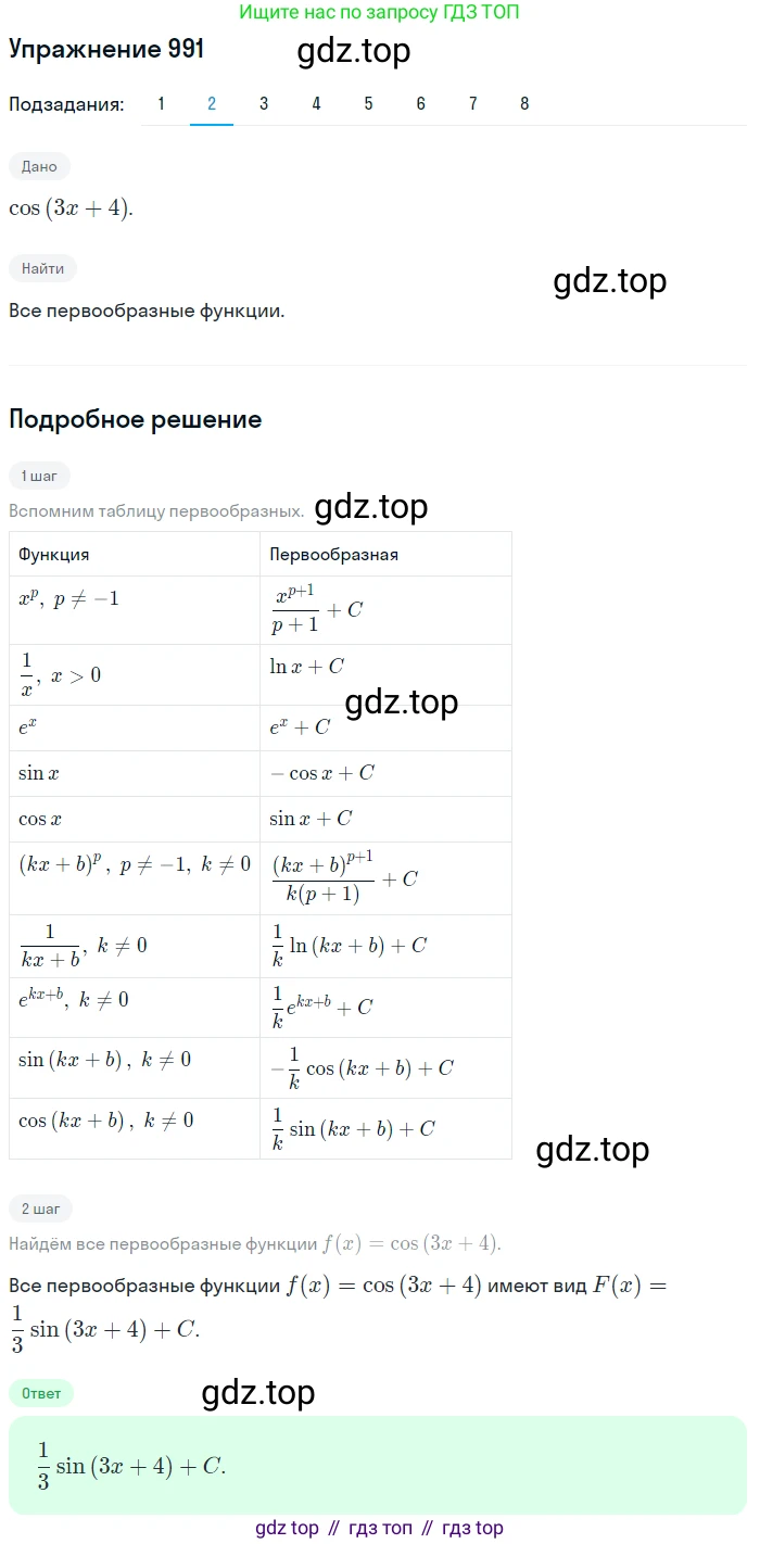 Алгебра, 10-11 класс Учебник, авторы: Алимов Шавкат Арифджанович, Колягин Юрий Михайлович, Ткачева Мария Владимировна, Федорова Надежда Евгеньевна, Шабунин Михаил Иванович, издательство Просвещение, Москва, 2014, страница 296, номер 991, Решение 1 (продолжение 2)