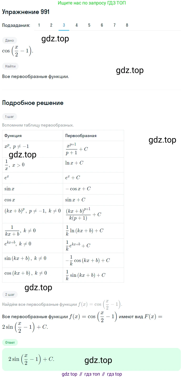 Алгебра, 10-11 класс Учебник, авторы: Алимов Шавкат Арифджанович, Колягин Юрий Михайлович, Ткачева Мария Владимировна, Федорова Надежда Евгеньевна, Шабунин Михаил Иванович, издательство Просвещение, Москва, 2014, страница 296, номер 991, Решение 1 (продолжение 3)