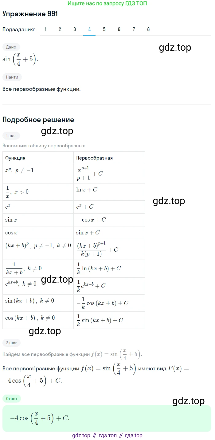 Алгебра, 10-11 класс Учебник, авторы: Алимов Шавкат Арифджанович, Колягин Юрий Михайлович, Ткачева Мария Владимировна, Федорова Надежда Евгеньевна, Шабунин Михаил Иванович, издательство Просвещение, Москва, 2014, страница 296, номер 991, Решение 1 (продолжение 4)