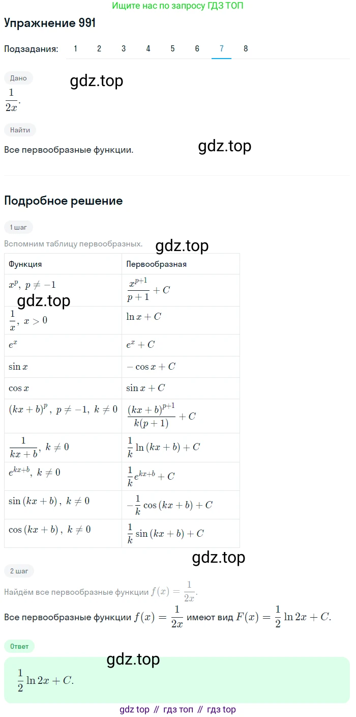 Алгебра, 10-11 класс Учебник, авторы: Алимов Шавкат Арифджанович, Колягин Юрий Михайлович, Ткачева Мария Владимировна, Федорова Надежда Евгеньевна, Шабунин Михаил Иванович, издательство Просвещение, Москва, 2014, страница 296, номер 991, Решение 1 (продолжение 7)