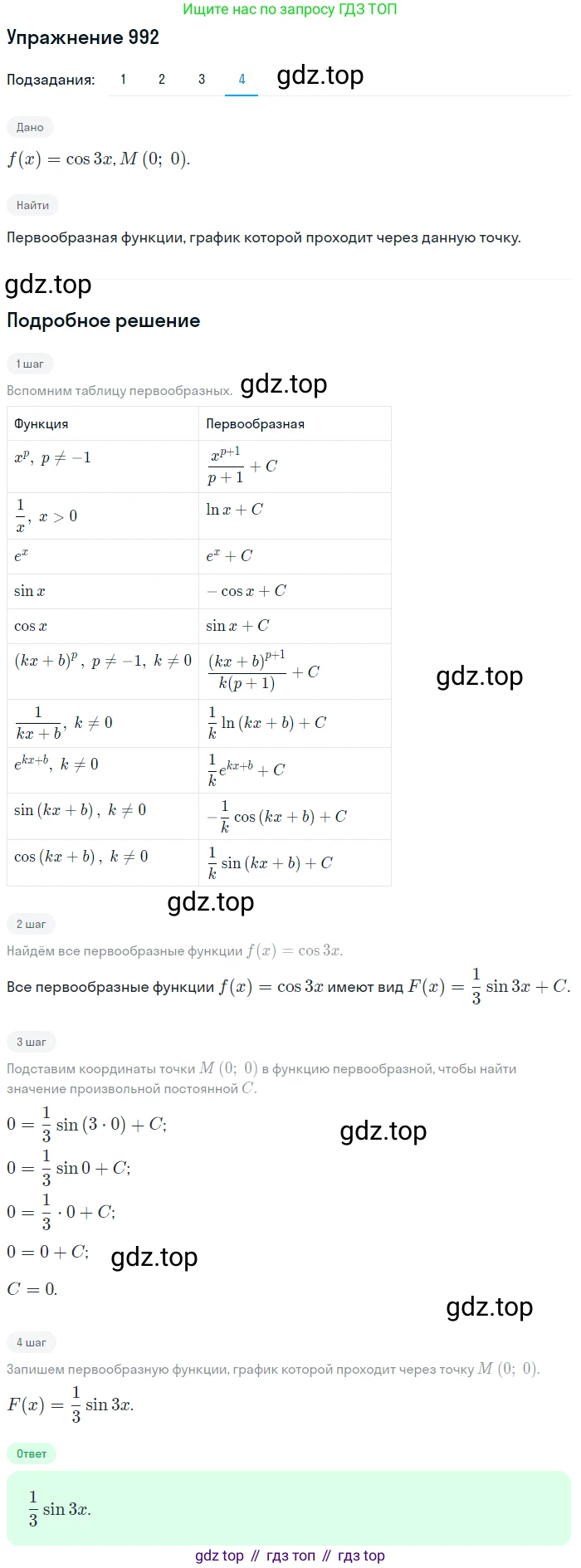 Алгебра, 10-11 класс Учебник, авторы: Алимов Шавкат Арифджанович, Колягин Юрий Михайлович, Ткачева Мария Владимировна, Федорова Надежда Евгеньевна, Шабунин Михаил Иванович, издательство Просвещение, Москва, 2014, страница 296, номер 992, Решение 1 (продолжение 4)