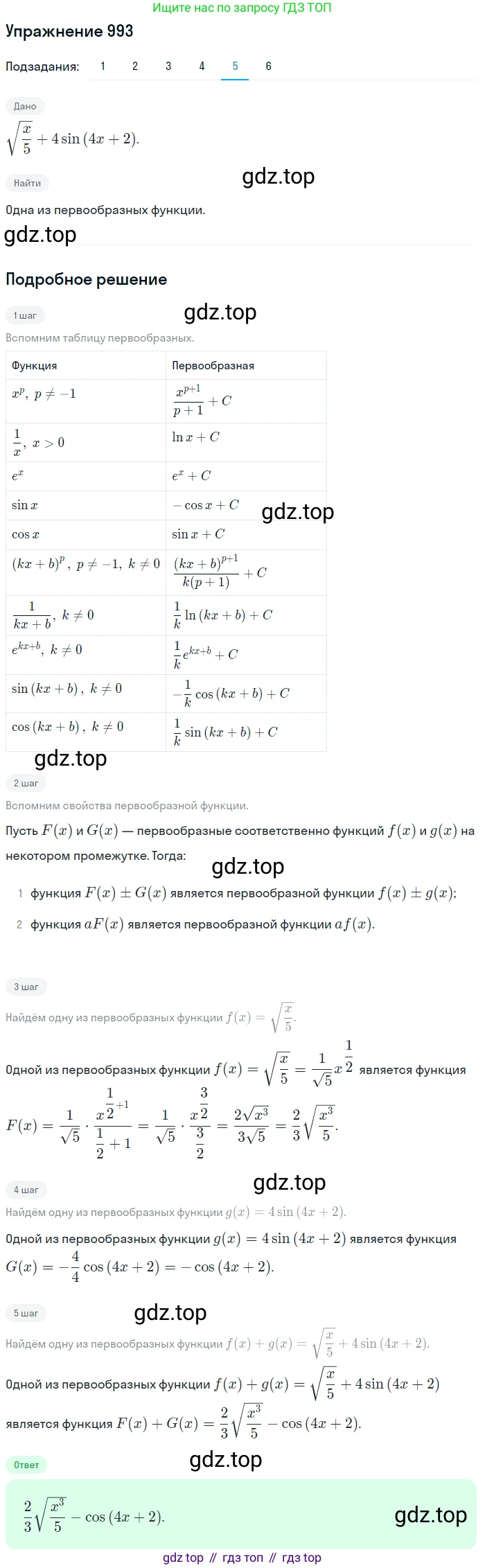 Алгебра, 10-11 класс Учебник, авторы: Алимов Шавкат Арифджанович, Колягин Юрий Михайлович, Ткачева Мария Владимировна, Федорова Надежда Евгеньевна, Шабунин Михаил Иванович, издательство Просвещение, Москва, 2014, страница 296, номер 993, Решение 1 (продолжение 5)