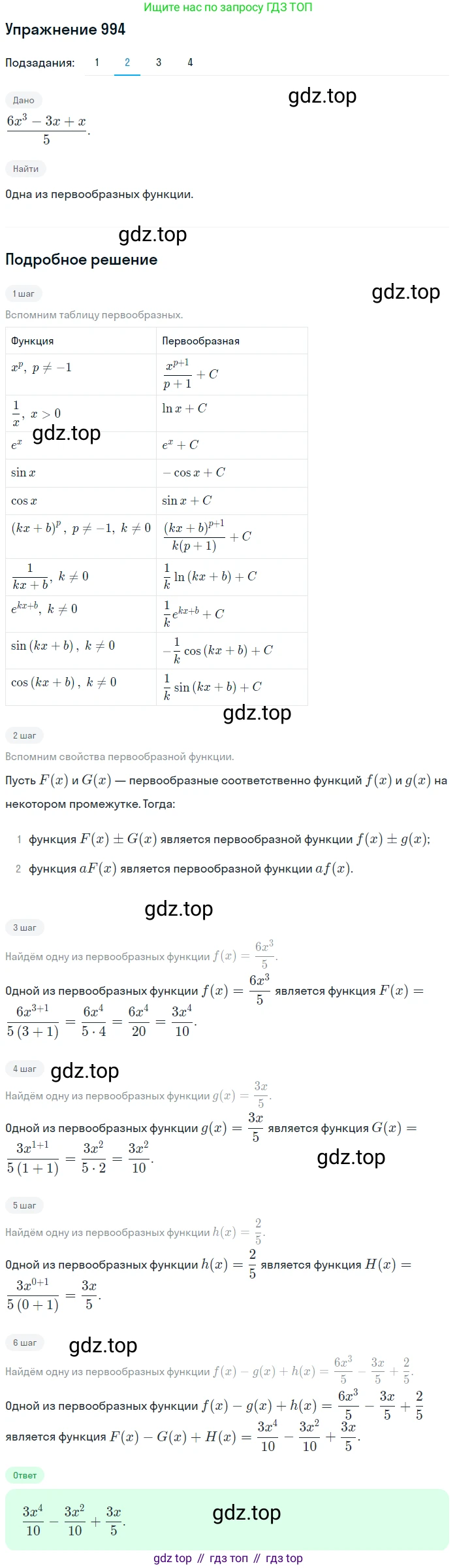 Алгебра, 10-11 класс Учебник, авторы: Алимов Шавкат Арифджанович, Колягин Юрий Михайлович, Ткачева Мария Владимировна, Федорова Надежда Евгеньевна, Шабунин Михаил Иванович, издательство Просвещение, Москва, 2014, страница 296, номер 994, Решение 1 (продолжение 2)
