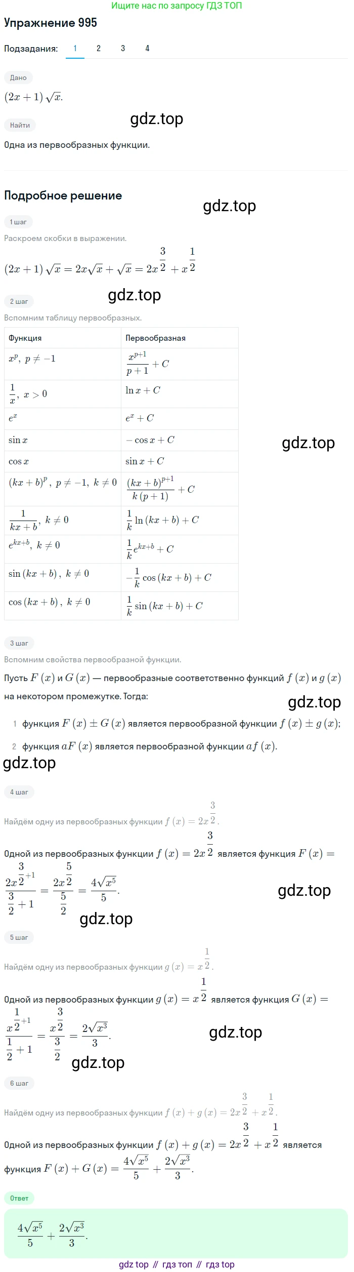 Алгебра, 10-11 класс Учебник, авторы: Алимов Шавкат Арифджанович, Колягин Юрий Михайлович, Ткачева Мария Владимировна, Федорова Надежда Евгеньевна, Шабунин Михаил Иванович, издательство Просвещение, Москва, 2014, страница 296, номер 995, Решение 1