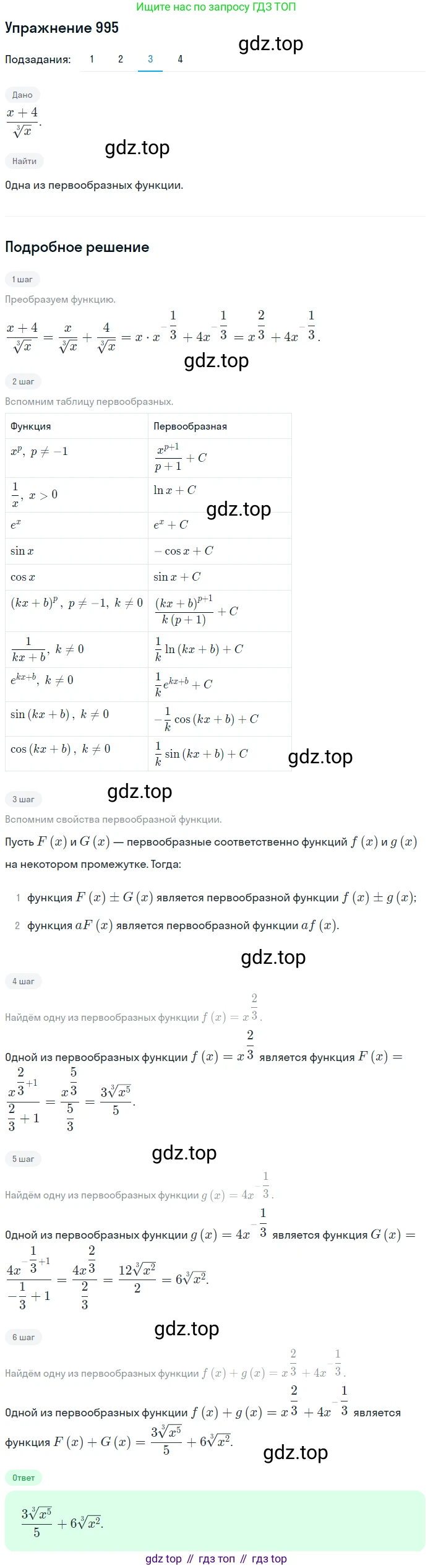 Алгебра, 10-11 класс Учебник, авторы: Алимов Шавкат Арифджанович, Колягин Юрий Михайлович, Ткачева Мария Владимировна, Федорова Надежда Евгеньевна, Шабунин Михаил Иванович, издательство Просвещение, Москва, 2014, страница 296, номер 995, Решение 1 (продолжение 3)