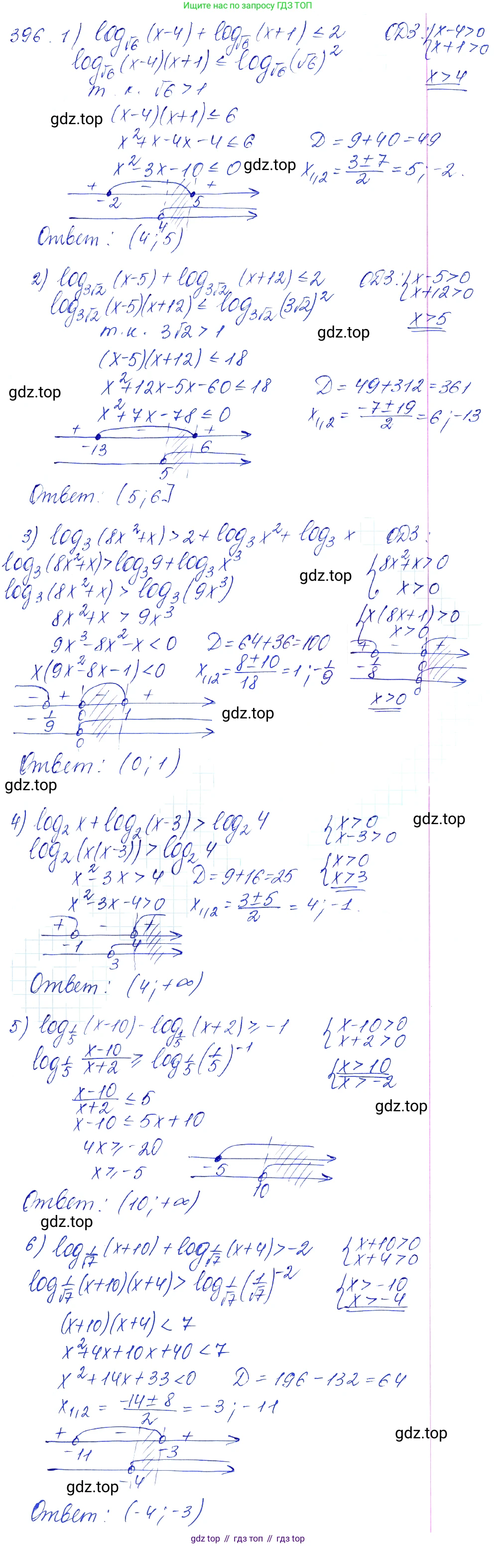 Алгебра, 10-11 класс Учебник, авторы: Алимов Шавкат Арифджанович, Колягин Юрий Михайлович, Ткачева Мария Владимировна, Федорова Надежда Евгеньевна, Шабунин Михаил Иванович, издательство Просвещение, Москва, 2014, страница 116, номер 396, Решение 6