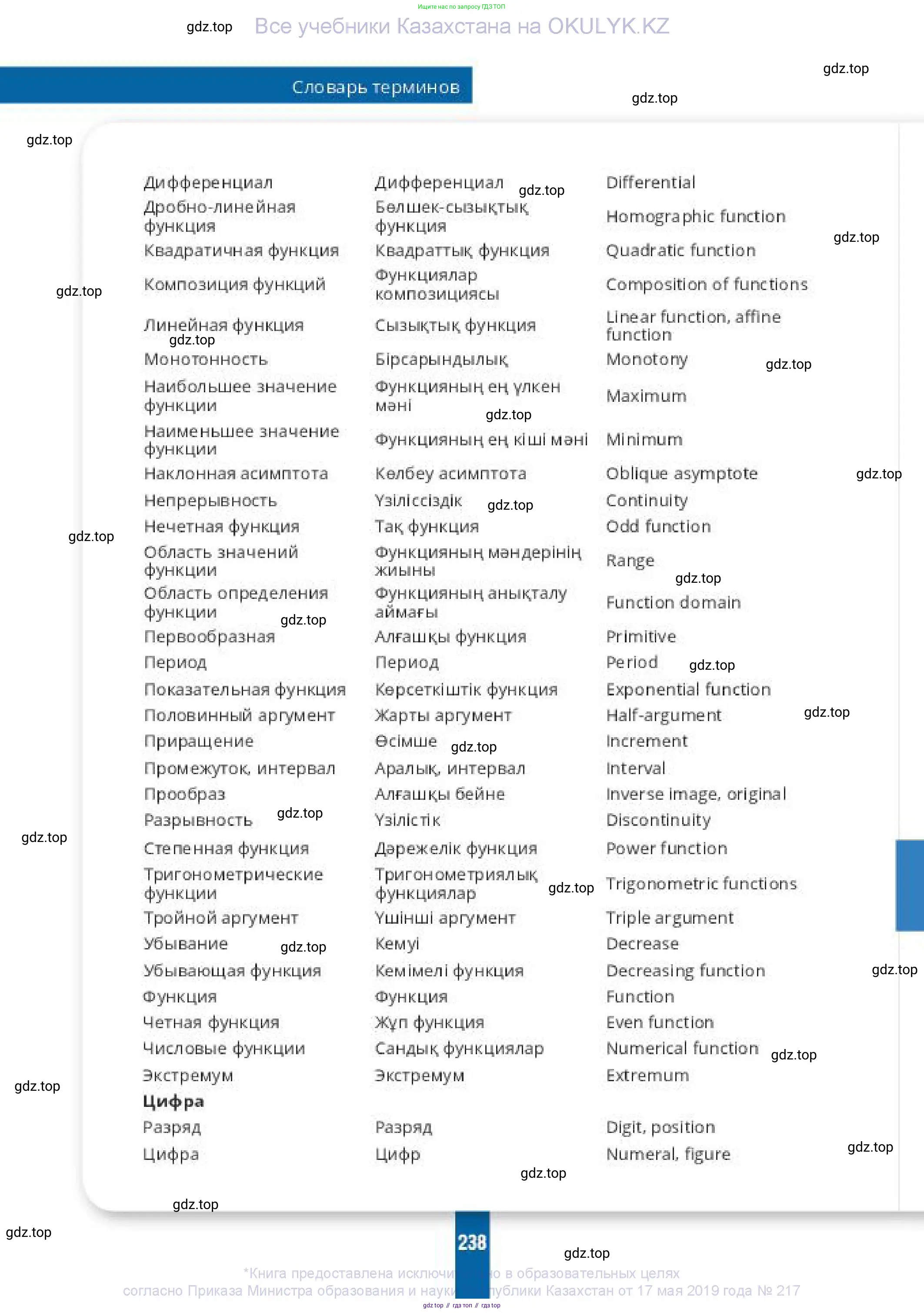Алгебра, 10 класс Учебник, авторы: Пак Олег Владимирович, Ардакулы Дархан, Ескендирова Елена Викторовна, издательство Алматыкітап баспасы, Алматы, 2019, страница 238