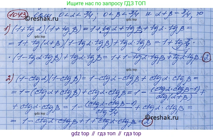 ГДЗ Алгебра, 10 класс Учебник, авторы: Колягин Юрий Михайлович, Ткачева Мария Владимировна, Федорова Надежда Евгеньевна, Шабунин Михаил Иванович, издательство Просвещение, Москва, 2014, голубого цвета, страница 299, номер 1043, Решение 3