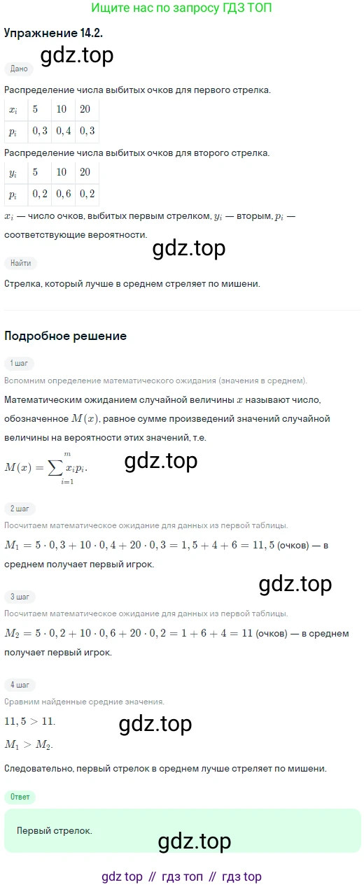 ГДЗ Алгебра, 10 класс Учебник, авторы: Никольский Сергей Михайлович, Потапов Михаил Константинович, Решетников Николай Николаевич, Шевкин Александр Владимирович, издательство Просвещение, Москва, 2014, голубого цвета, страница 352, номер 14.2, Решение 1