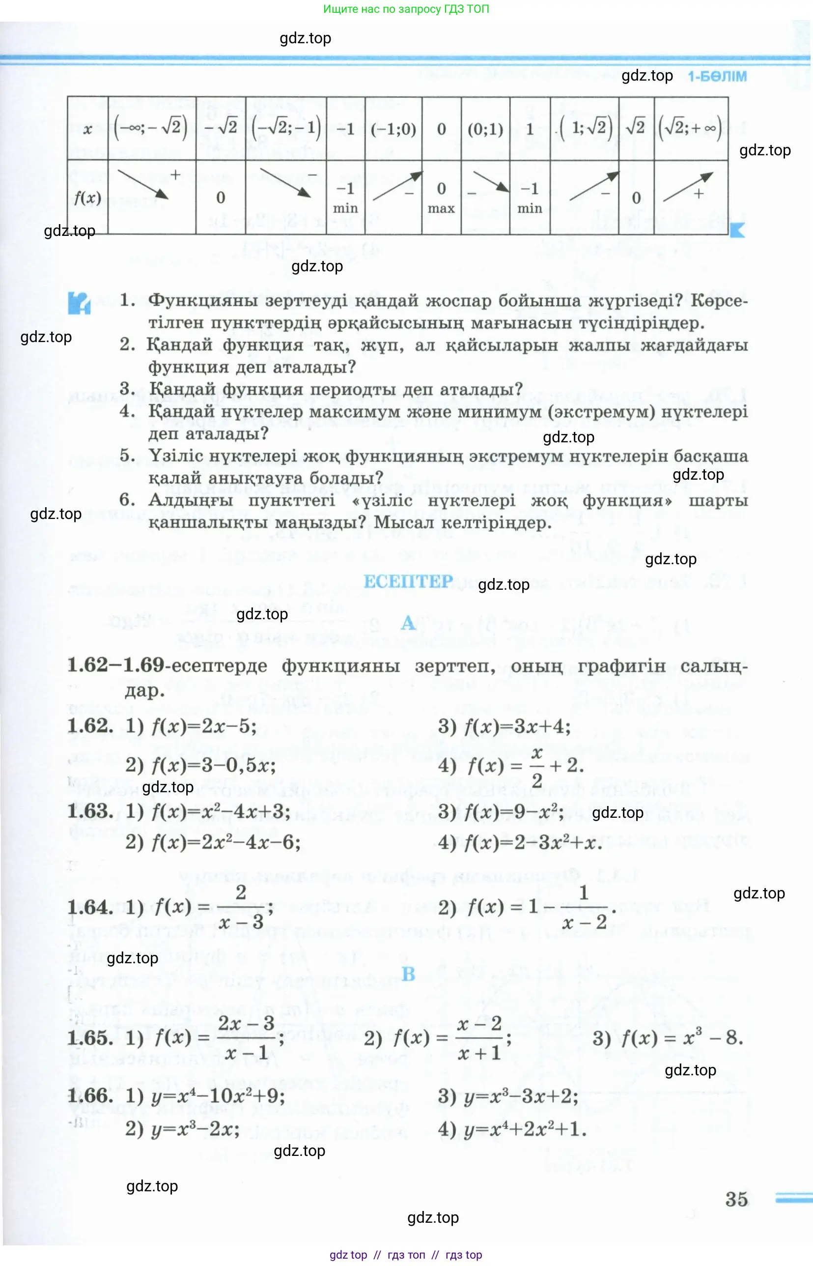 Алгебра, 10 класс Учебник, авторы: Шыныбеков Абдухали Насырович, Шыныбеков Данияр Абдухалиевич, Жумабаев Ринат Нурланович, издательство Атамұра, Алматы, 2019, страница 35