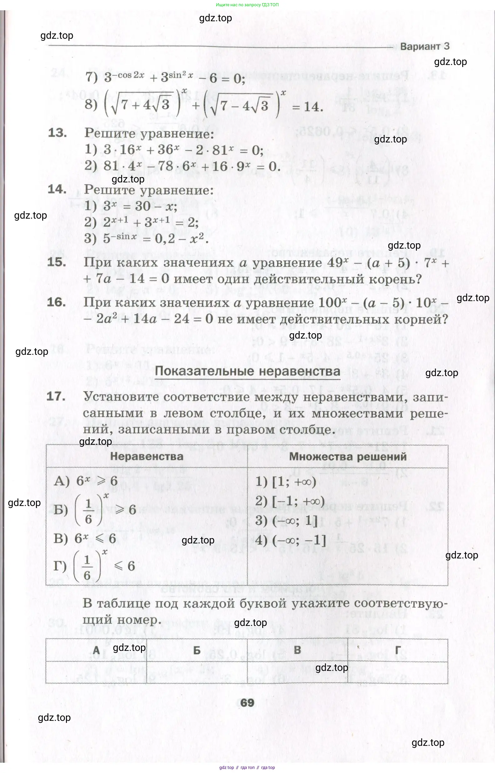 Алгебра, 11 класс Дидактические материалы, авторы: Мерзляк Аркадий Григорьевич, Полонский Виталий Борисович, Рабинович Ефим Михайлович, Якир Михаил Семёнович, издательство Просвещение, Москва, 2020, бирюзового цвета, страница 69