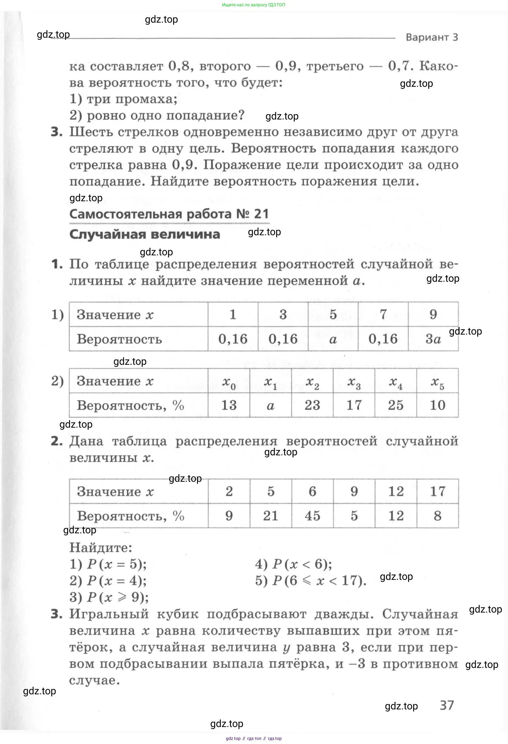 Алгебра, 11 класс Самостоятельные и контрольные работы, авторы: Мерзляк Аркадий Григорьевич, Полонский Виталий Борисович, Рабинович Ефим Михайлович, Якир Михаил Семёнович, издательство Вентана-граф, Москва, 2020, бирюзового цвета, страница 37
