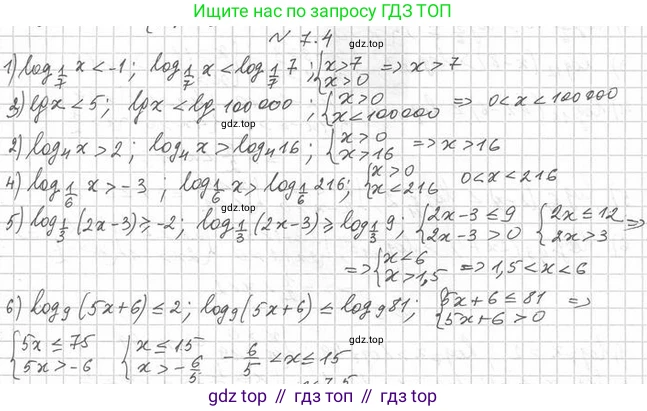 Алгебра, 11 класс Учебник, авторы: Мерзляк Аркадий Григорьевич, Номировский Дмитрий Анатольевич, Полонский Виталий Борисович, Якир Михаил Семёнович, издательство Просвещение, Москва, 2016, страница 54, номер 7.4, Решение