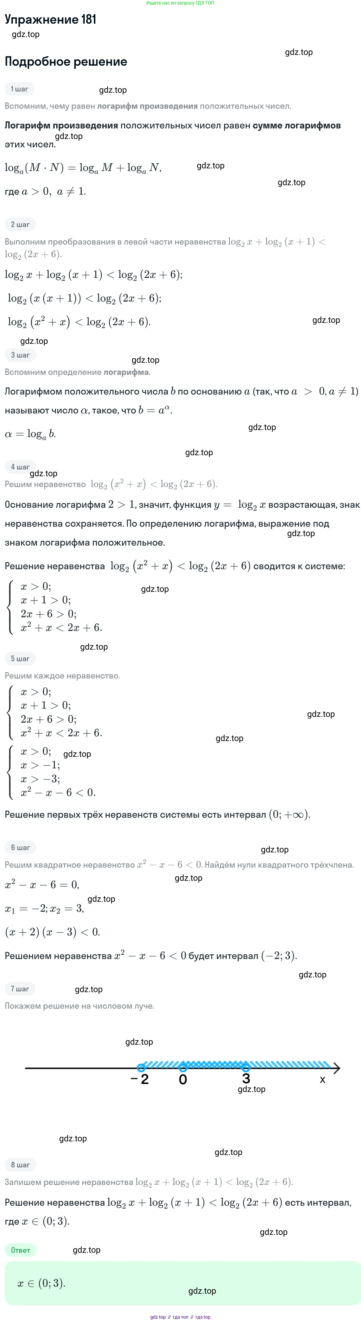 ГДЗ Алгебра, 11 класс Учебник, авторы: Никольский Сергей Михайлович, Потапов Михаил Константинович, Решетников Николай Николаевич, Шевкин Александр Владимирович, издательство Просвещение, Москва, 2014, голубого цвета, страница 425, номер 181, Решение 1
