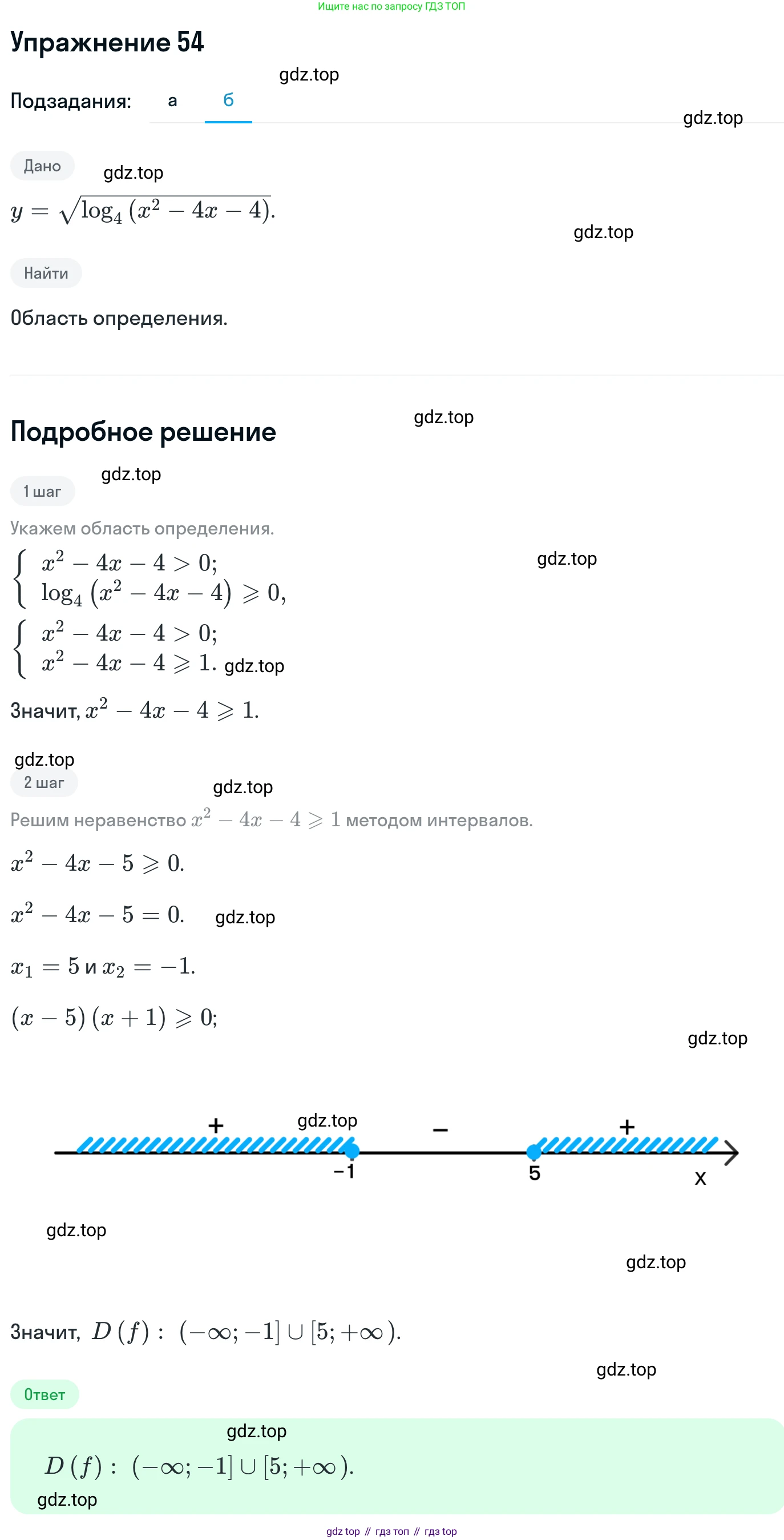 ГДЗ Алгебра, 11 класс Учебник, авторы: Никольский Сергей Михайлович, Потапов Михаил Константинович, Решетников Николай Николаевич, Шевкин Александр Владимирович, издательство Просвещение, Москва, 2014, голубого цвета, страница 415, номер 54, Решение 1 (продолжение 2)