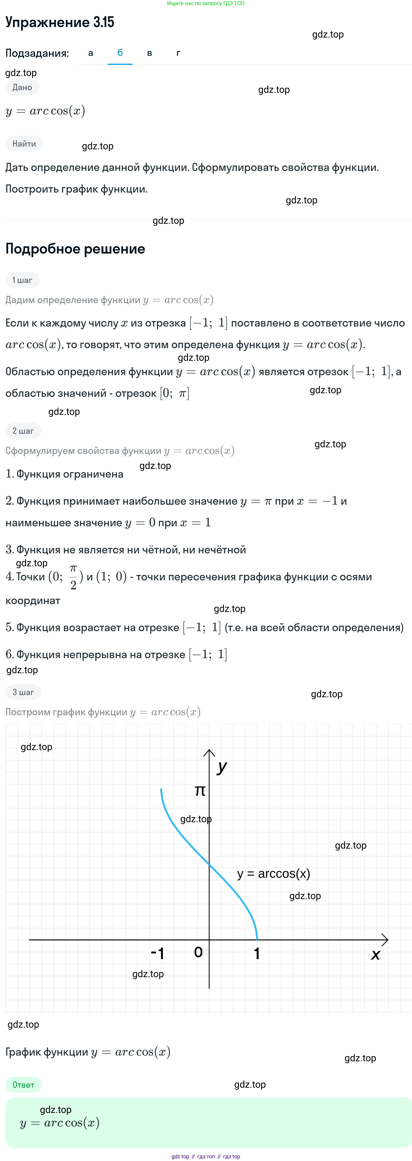 ГДЗ Алгебра, 11 класс Учебник, авторы: Никольский Сергей Михайлович, Потапов Михаил Константинович, Решетников Николай Николаевич, Шевкин Александр Владимирович, издательство Просвещение, Москва, 2014, голубого цвета, страница 84, номер 3.15, Решение 1 (продолжение 2)