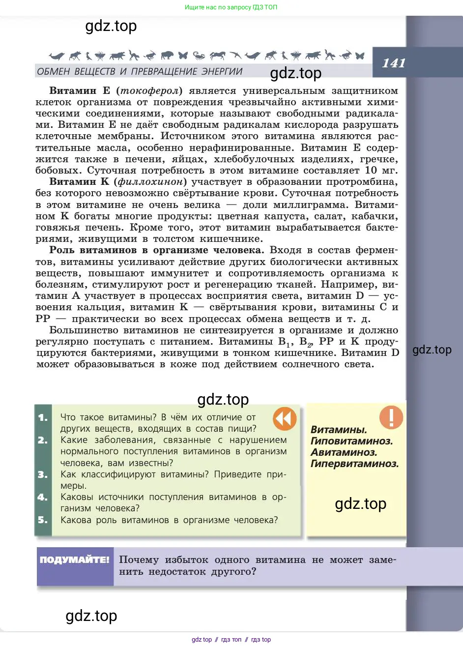 Биология, 8 класс Учебник, авторы: Пасечник Владимир Васильевич, Каменский Андрей Александрович, Швецов Глеб Геннадьевич, издательство Просвещение, Москва, 2019, страница 141