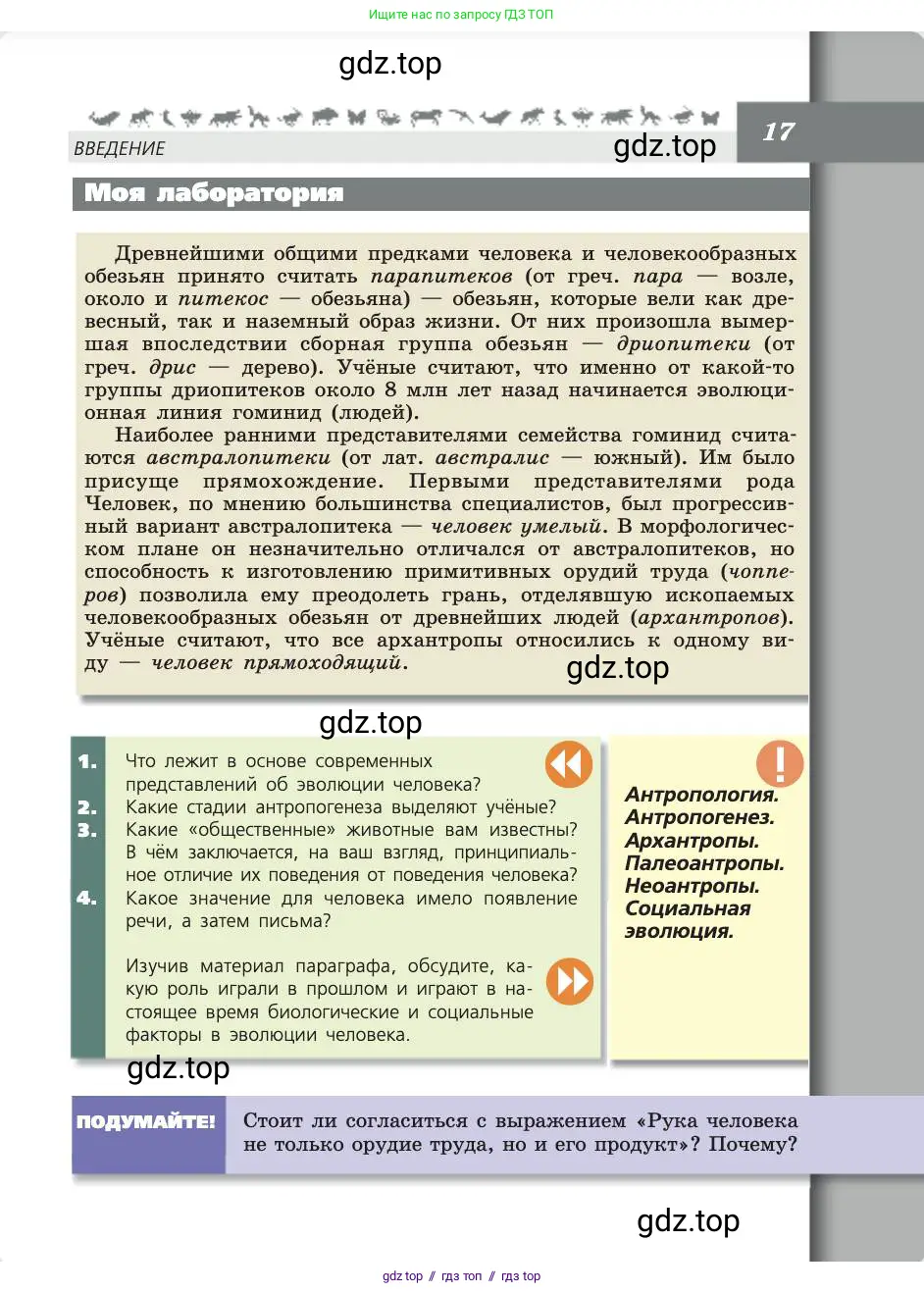 Биология, 8 класс Учебник, авторы: Пасечник Владимир Васильевич, Каменский Андрей Александрович, Швецов Глеб Геннадьевич, издательство Просвещение, Москва, 2019, страница 17