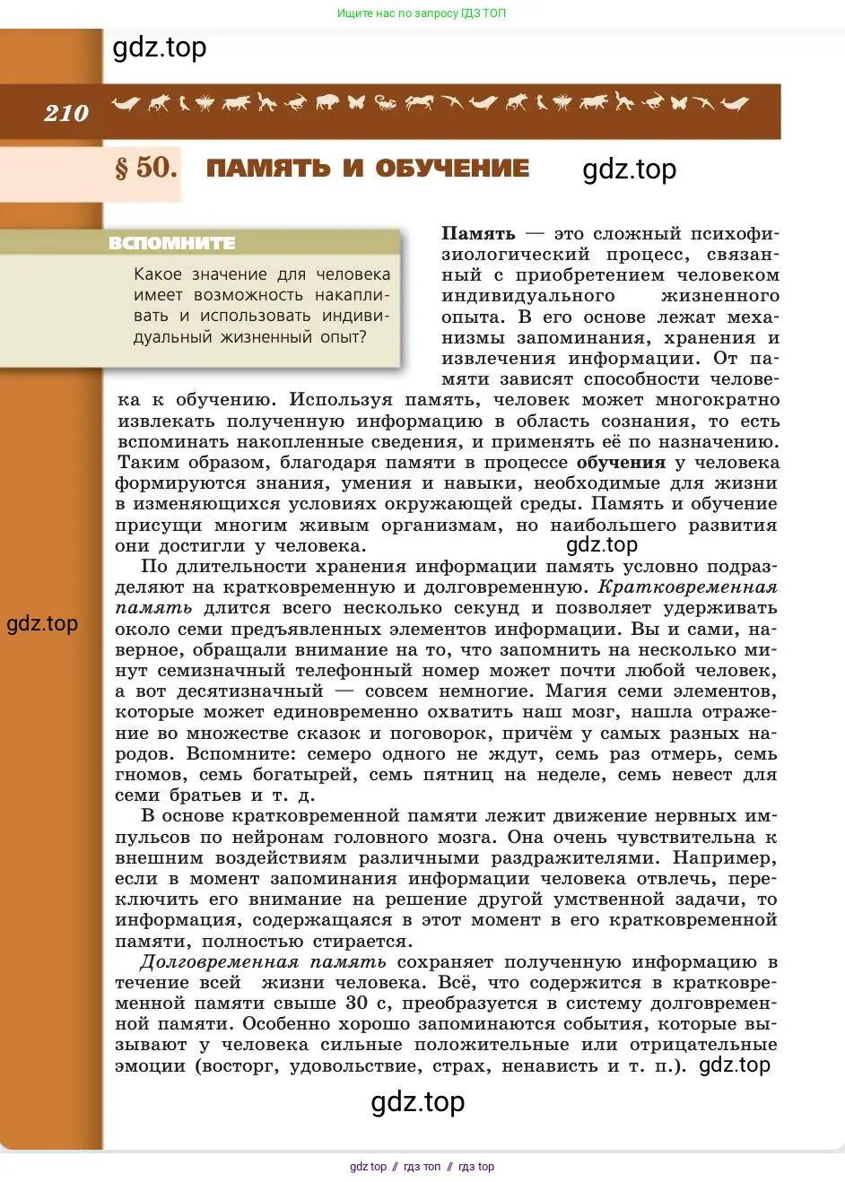 Биология, 8 класс Учебник, авторы: Пасечник Владимир Васильевич, Каменский Андрей Александрович, Швецов Глеб Геннадьевич, издательство Просвещение, Москва, 2019, страница 210