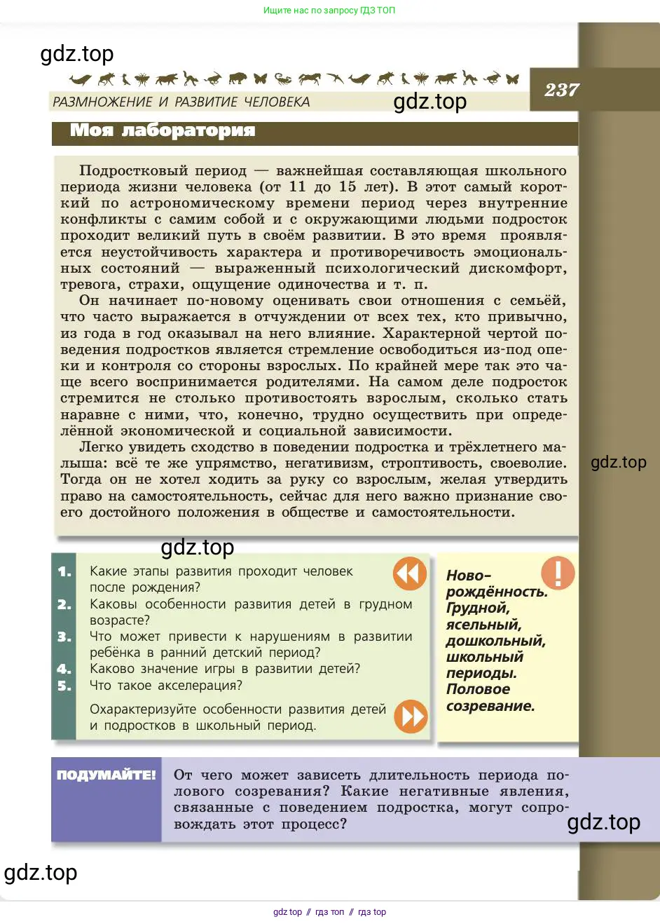 Биология, 8 класс Учебник, авторы: Пасечник Владимир Васильевич, Каменский Андрей Александрович, Швецов Глеб Геннадьевич, издательство Просвещение, Москва, 2019, страница 237