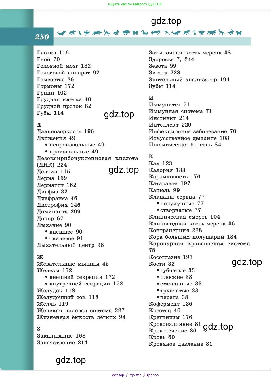 Биология, 8 класс Учебник, авторы: Пасечник Владимир Васильевич, Каменский Андрей Александрович, Швецов Глеб Геннадьевич, издательство Просвещение, Москва, 2019, страница 250