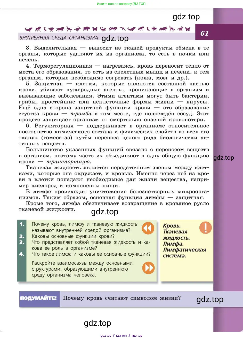 Биология, 8 класс Учебник, авторы: Пасечник Владимир Васильевич, Каменский Андрей Александрович, Швецов Глеб Геннадьевич, издательство Просвещение, Москва, 2019, страница 61
