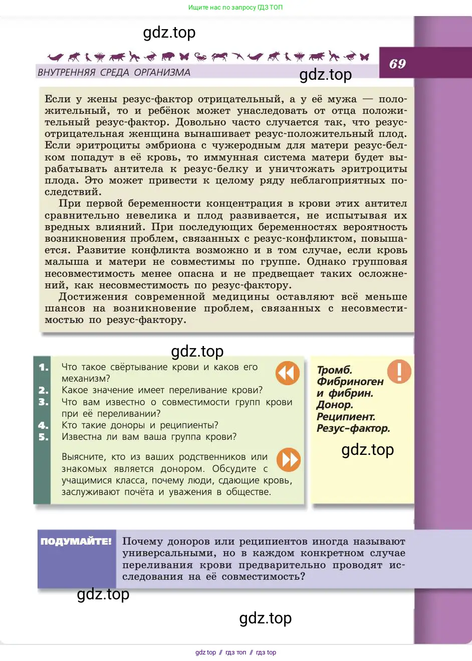 Биология, 8 класс Учебник, авторы: Пасечник Владимир Васильевич, Каменский Андрей Александрович, Швецов Глеб Геннадьевич, издательство Просвещение, Москва, 2019, страница 69