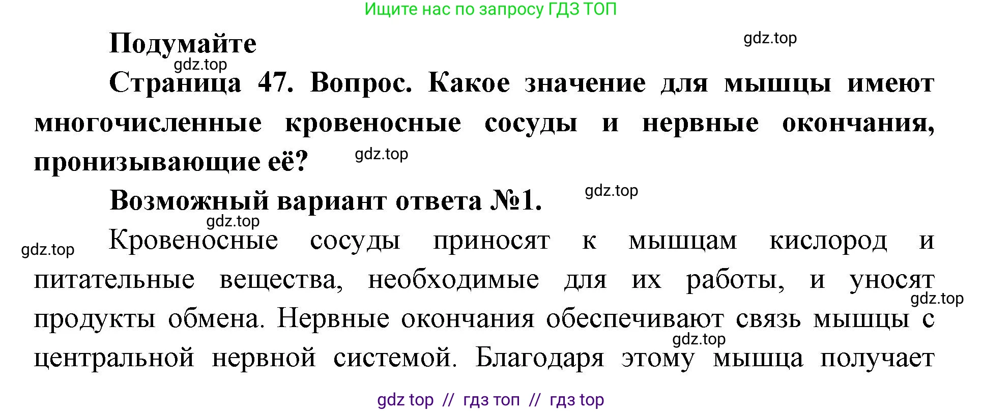 Биология, 8 класс Учебник, авторы: Пасечник Владимир Васильевич, Каменский Андрей Александрович, Швецов Глеб Геннадьевич, издательство Просвещение, Москва, 2019, страница 47, Решение