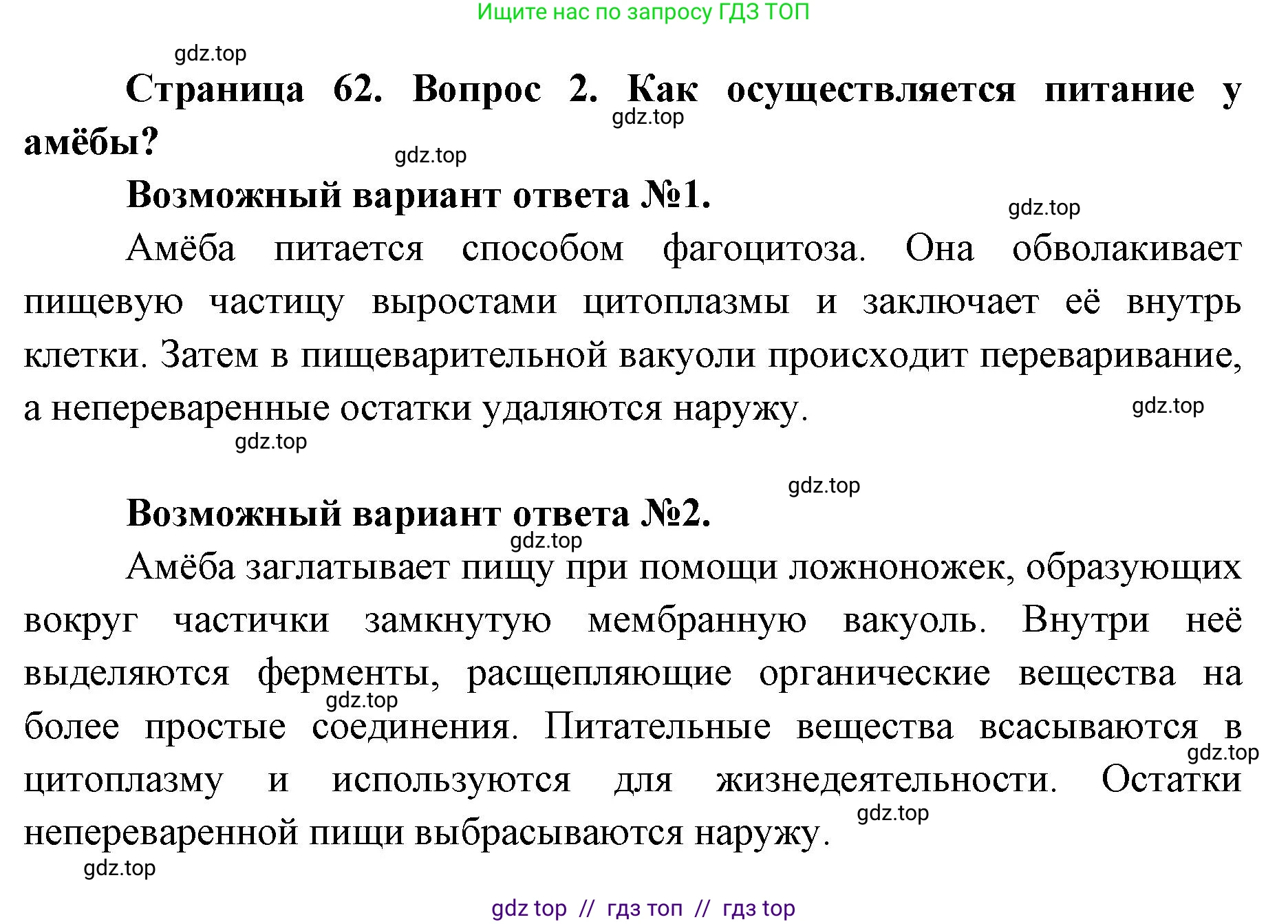 Биология, 8 класс Учебник, авторы: Пасечник Владимир Васильевич, Каменский Андрей Александрович, Швецов Глеб Геннадьевич, издательство Просвещение, Москва, 2019, страница 62, номер 2, Решение