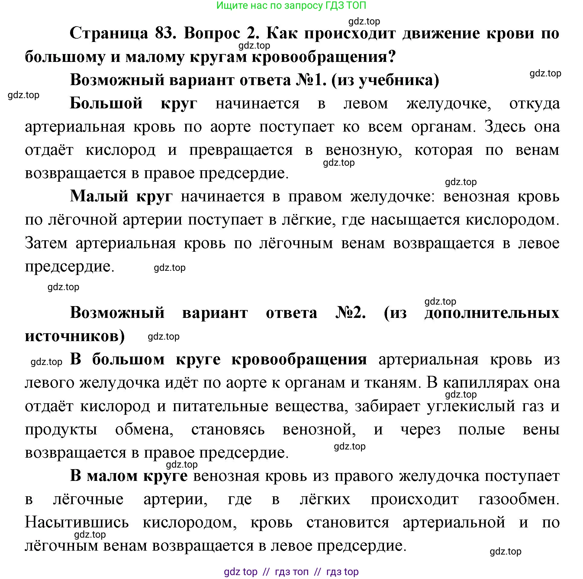 Биология, 8 класс Учебник, авторы: Пасечник Владимир Васильевич, Каменский Андрей Александрович, Швецов Глеб Геннадьевич, издательство Просвещение, Москва, 2019, страница 83, номер 2, Решение
