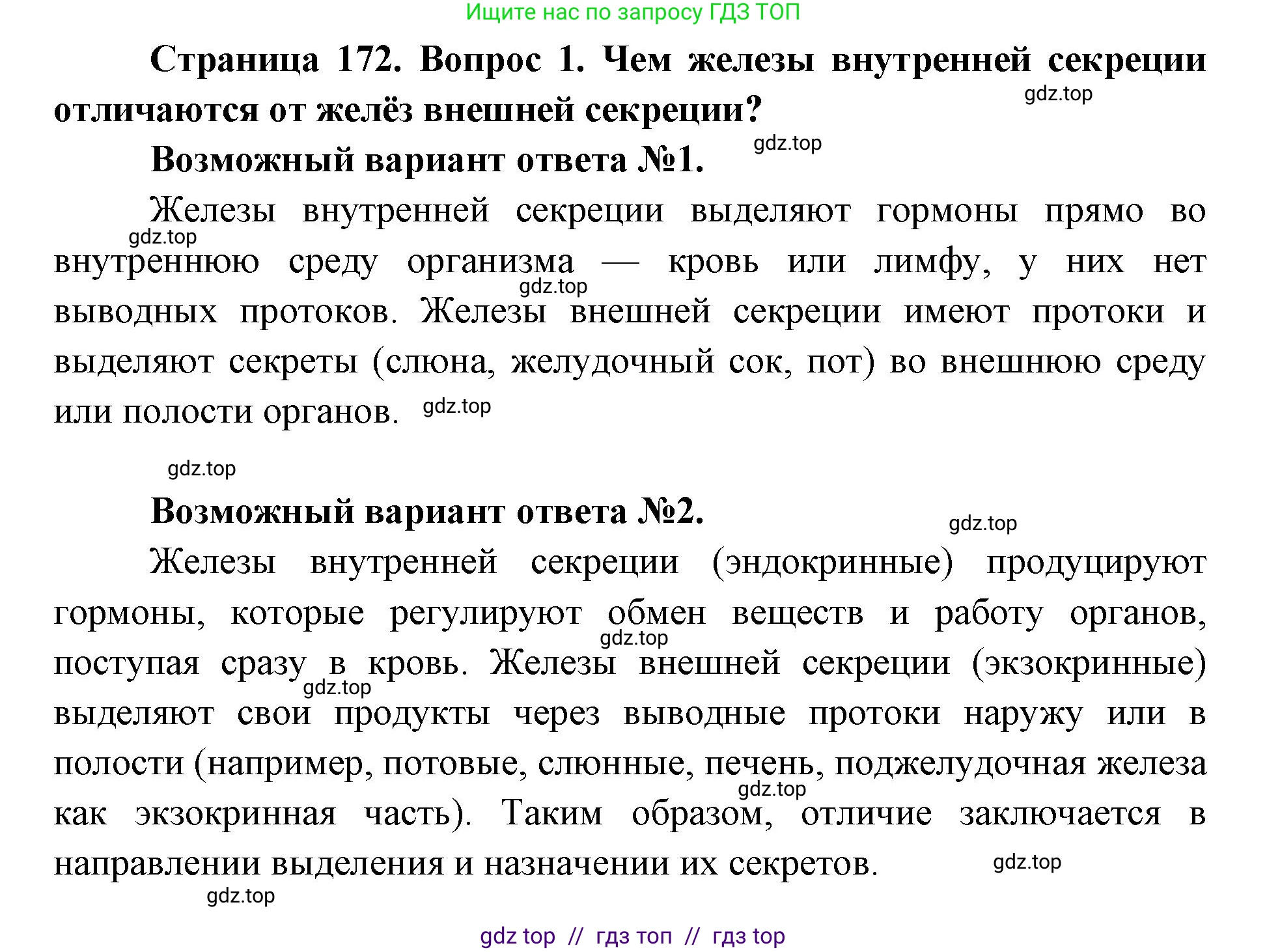 Биология, 8 класс Учебник, авторы: Пасечник Владимир Васильевич, Каменский Андрей Александрович, Швецов Глеб Геннадьевич, издательство Просвещение, Москва, 2019, страница 172, номер 1, Решение