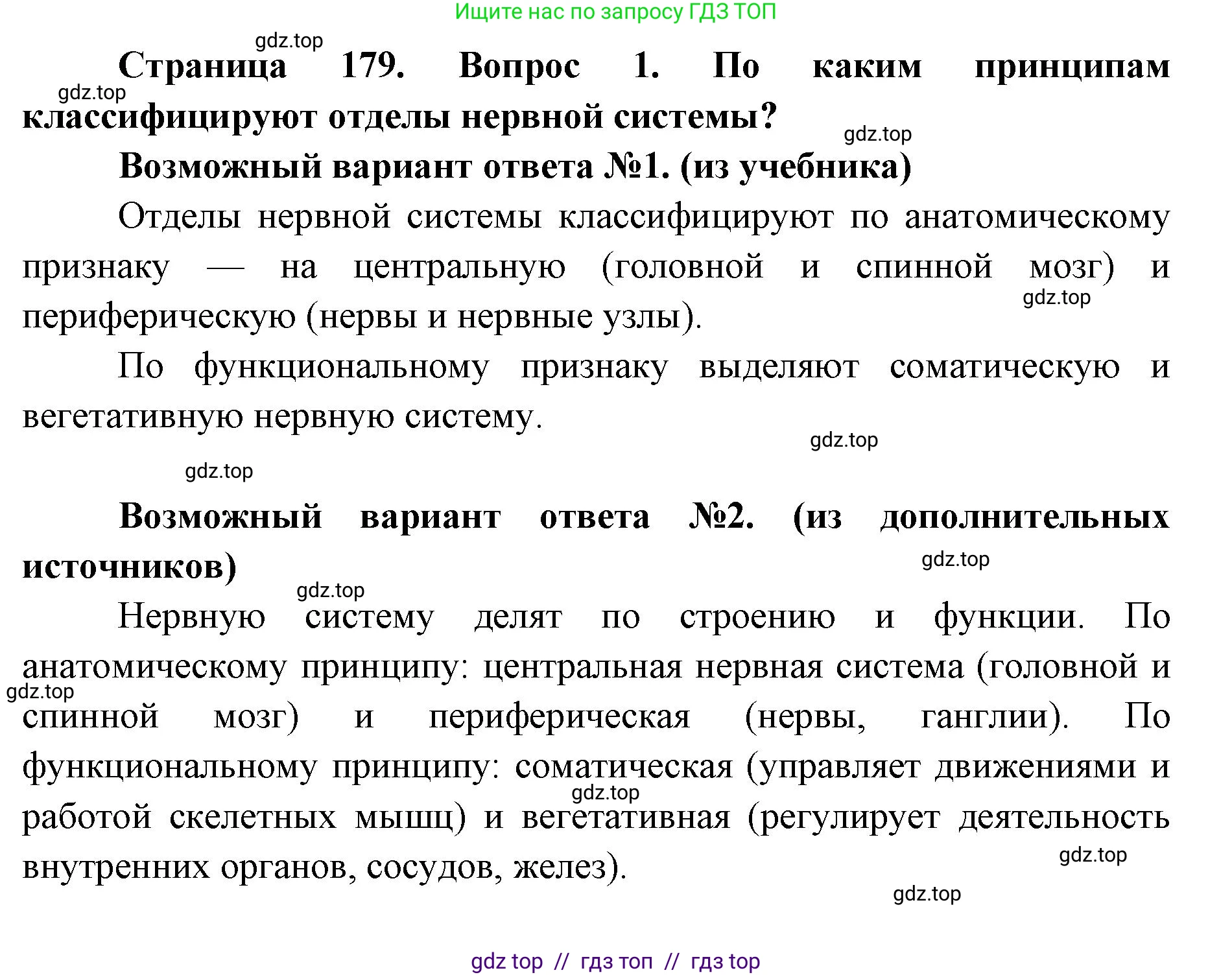 Биология, 8 класс Учебник, авторы: Пасечник Владимир Васильевич, Каменский Андрей Александрович, Швецов Глеб Геннадьевич, издательство Просвещение, Москва, 2019, страница 179, номер 1, Решение