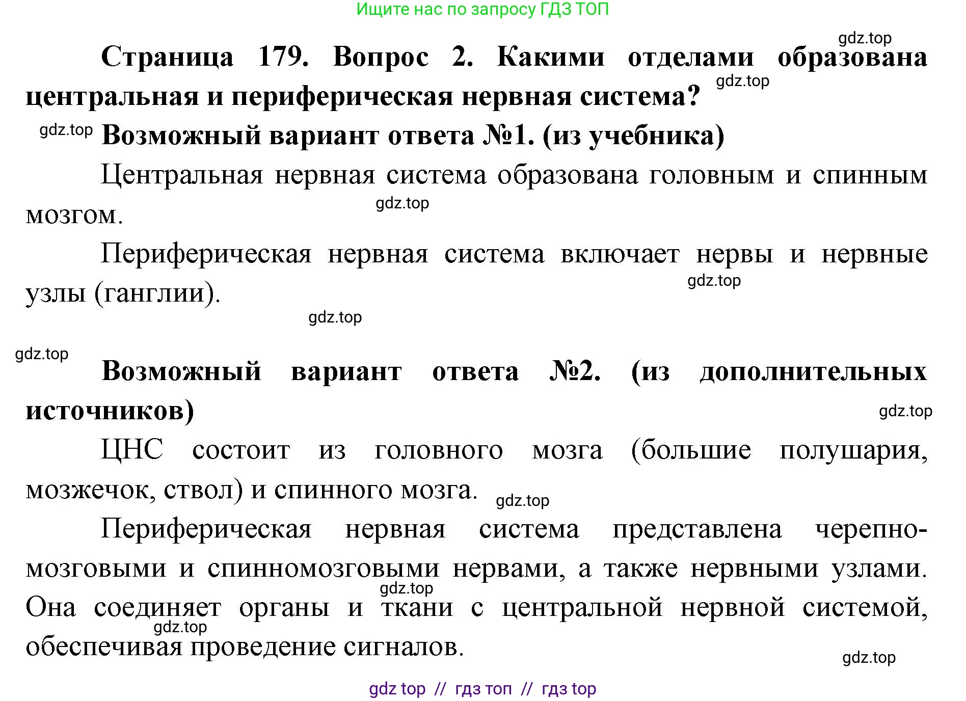 Биология, 8 класс Учебник, авторы: Пасечник Владимир Васильевич, Каменский Андрей Александрович, Швецов Глеб Геннадьевич, издательство Просвещение, Москва, 2019, страница 179, номер 2, Решение