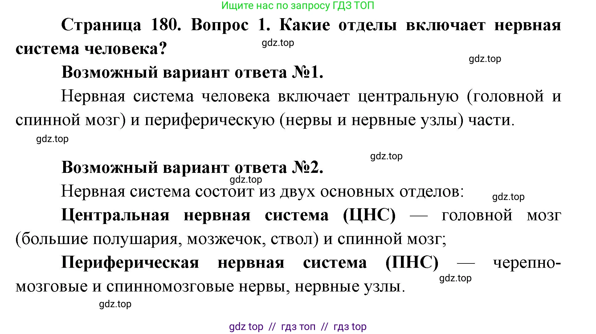 Биология, 8 класс Учебник, авторы: Пасечник Владимир Васильевич, Каменский Андрей Александрович, Швецов Глеб Геннадьевич, издательство Просвещение, Москва, 2019, страница 180, номер 1, Решение