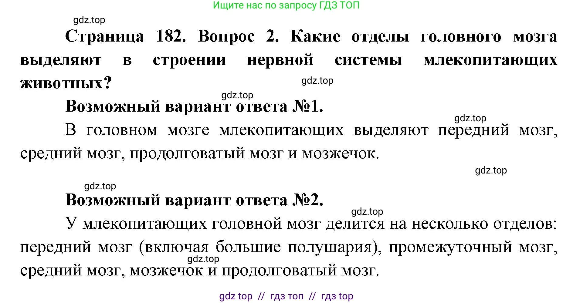 Биология, 8 класс Учебник, авторы: Пасечник Владимир Васильевич, Каменский Андрей Александрович, Швецов Глеб Геннадьевич, издательство Просвещение, Москва, 2019, страница 182, номер 2, Решение