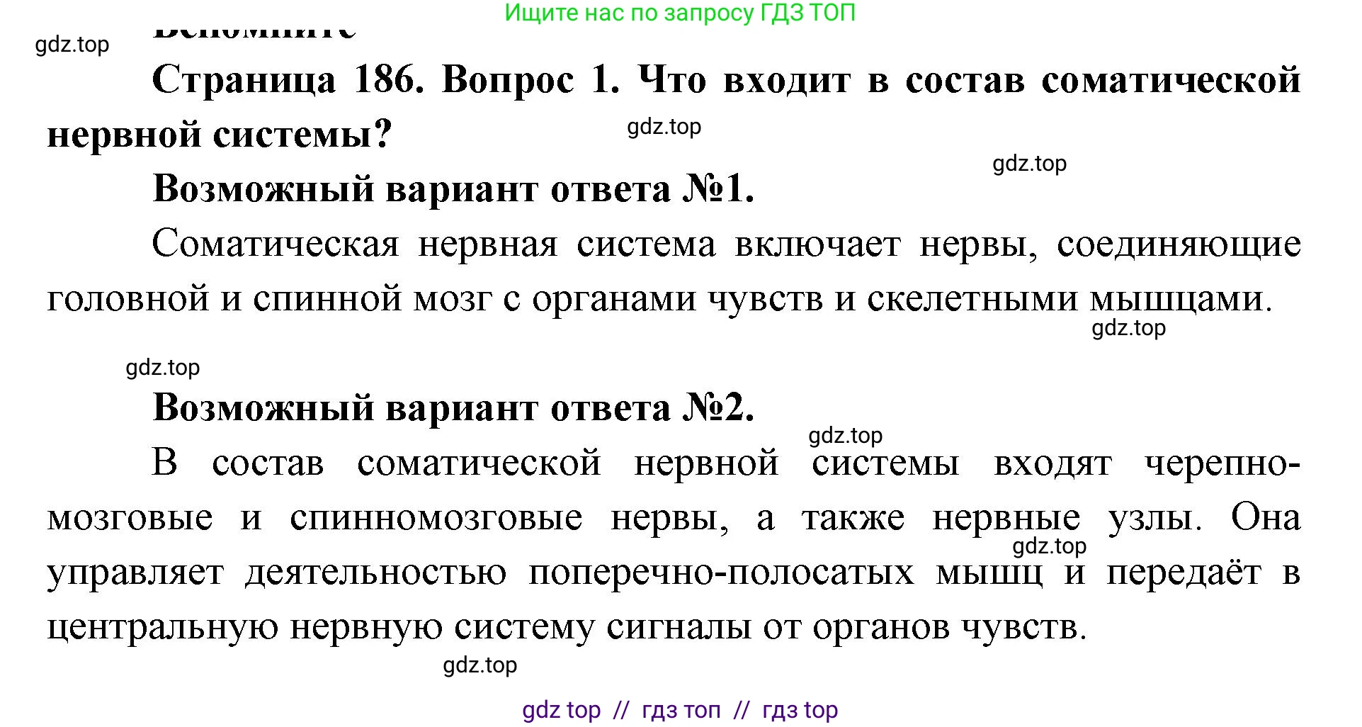 Биология, 8 класс Учебник, авторы: Пасечник Владимир Васильевич, Каменский Андрей Александрович, Швецов Глеб Геннадьевич, издательство Просвещение, Москва, 2019, страница 186, номер 1, Решение
